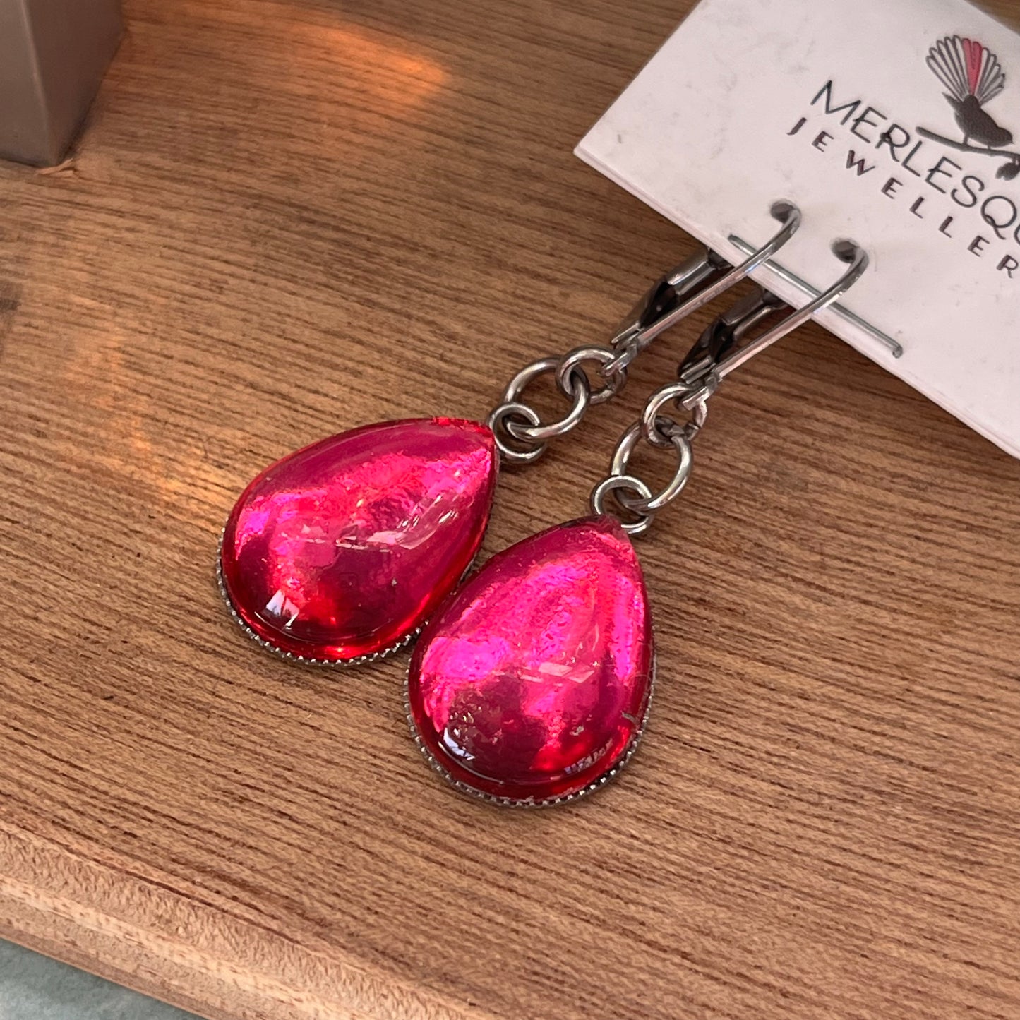 METALLIC PINK TEARDROP EARRINGS