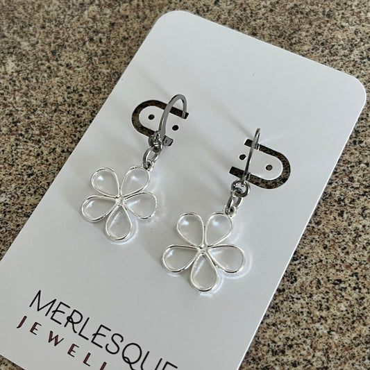 Silver Daisy hoop earrings