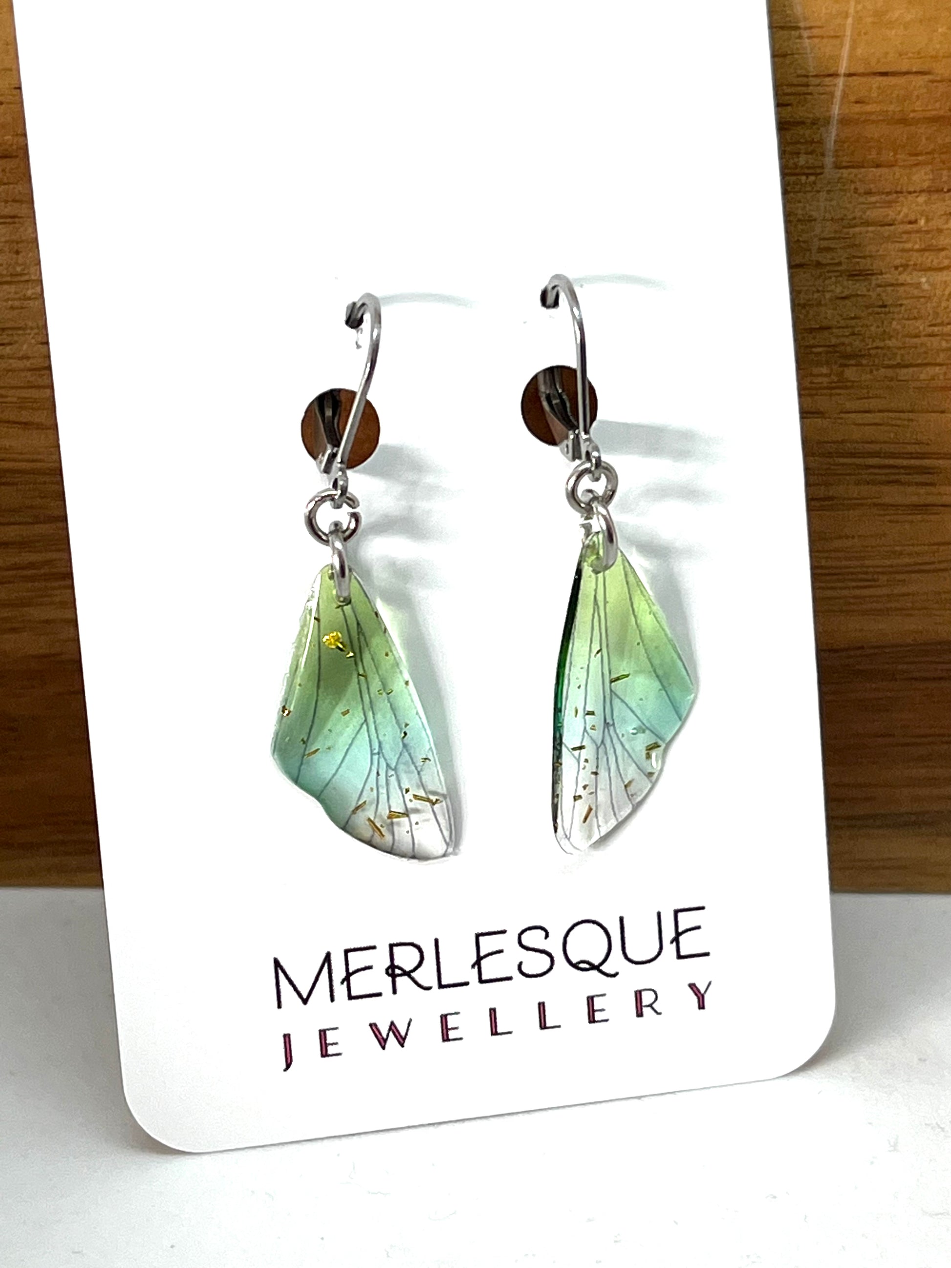 Gorgeous green dainty butterfly wing earrings