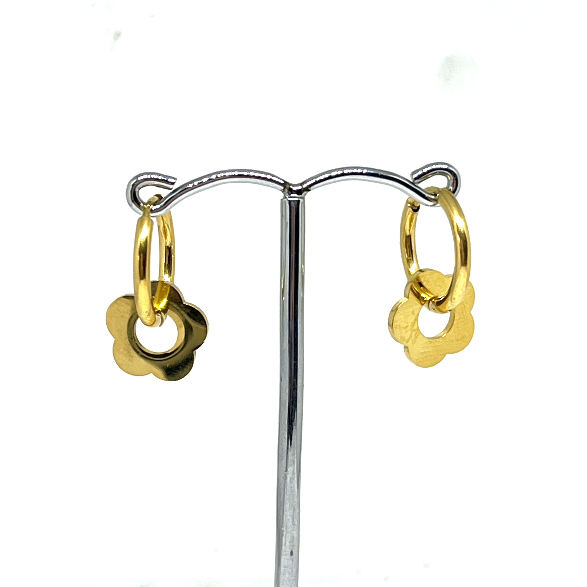 Gold daisy huggie hoope earrings