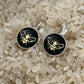 Gold bees on black glass dome earrings 