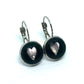 beautiful silver metallic hearts on a black background glass dome earrings