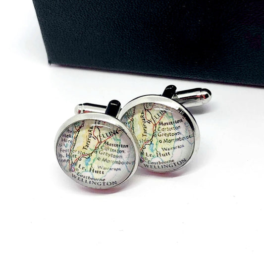 silver Wellington map cufflinks 